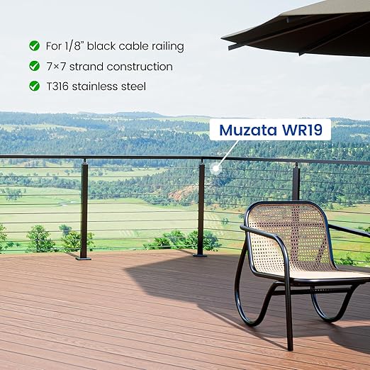 Muzata 1200 ft 1/8" Black Stainless Steel Cable Railing System Hardware T316 Stainless Steel Wire Rope 7x7 Strands 1800 lb Breaking Strength Black Cable Railing Kit for Indoor Outdoor WR19