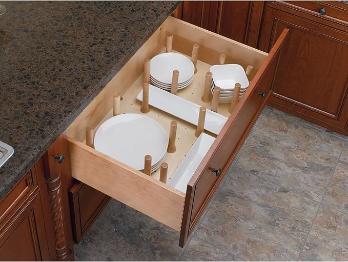Rev-A-Shelf Pegboard Drawer Divider Organizer, Trim to Fit Wooden Kitchen Cabinet Storage Utensil, Pots & Dish Rack, 39" x 21", 4DPS-3921