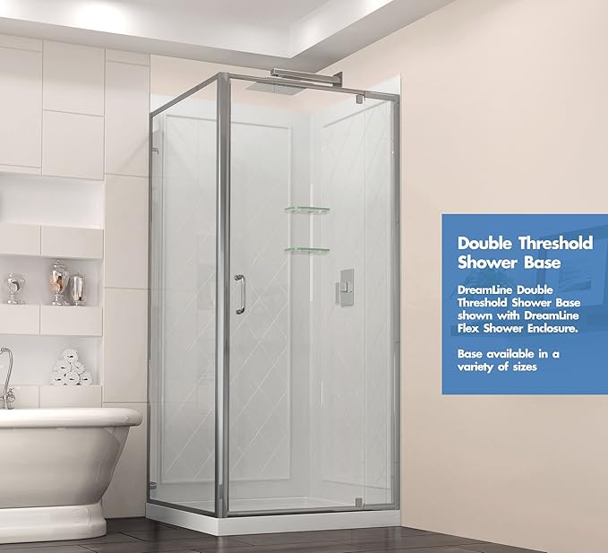 DreamLine SlimLine 34 in. D x 48 in. W x 2 3/4 in. H Right Drain Double Threshold Shower Base in Biscuit, DLT-1034482-22