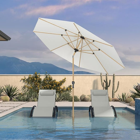 PURPLE LEAF 9 Feet Patio Umbrella Outdoor Table Umbrella Aluminum Round Market Umbrella with Push Button Tilt & 8 Sturdy Ribs and Crank Commercial Sun Umbrella for Garden Patio Balcony, Cream