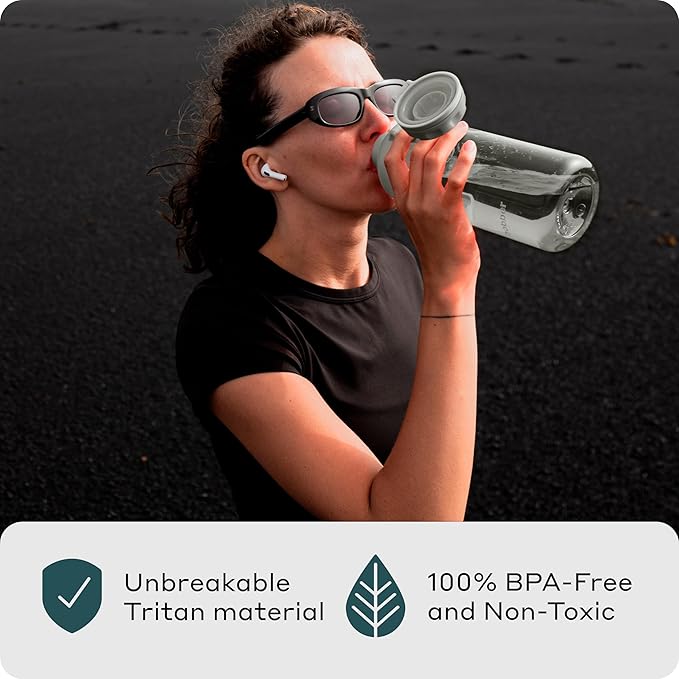 BOBBER 30 oz Clear Tritan Sport Water Bottle with Spout Lid and Handle — Dishwasher Safe, BPA Free & Leak Proof Bottle for Gym, Workout, Running — Water Diffuser Bottle for Fruit With Strainer (Grey)