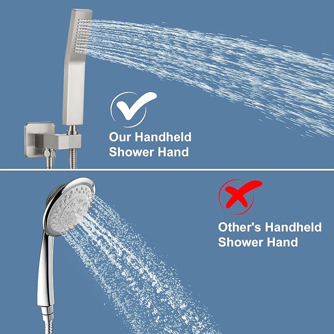 NERDON Luxury Rain Shower Head with Handheld Combo Set, Wall Mounted High Pressure Dual Shower Head System, Brushed Nickel Finish