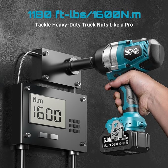 Seesii Cordless Impact Wrench, 1180Ft-lbs (1600N.m) 1/2 High Torque Brushless Impact Gun 2500IPM, 18V Power Impact Wrench, 2 * 5000mAh Battery, 4 Sockets, Variable Speeds for Car/Truck RV/Mower,WH810