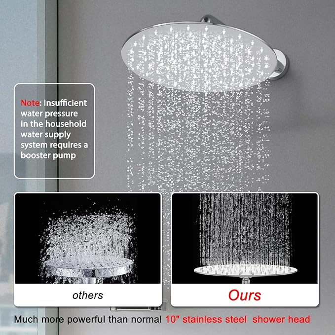 Shower Faucet Set 12IN Brass Rough-In Valve Body Trim Kit Rainfall Included Handle Accessories Complete 2 Functions with Rain Head and Handheld Bathroom Systems (12'', Chrome Polished)