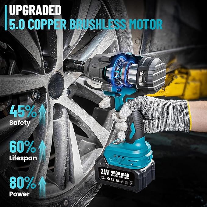 Seesii 1000N.m (738ft-lbs) Cordless Impact Wrench High Torque,1/2" Brushless Impact Gun w/Two 4.0Ah Battery,Fast Charger, 5 Sockets & Storage Case, Electric Impact Wrench for Car Truck,WH760