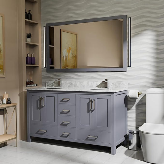Big Sur 60 in. W x 22 in. D Dark Grey Double Bath Vanity and Carrara Marble Top