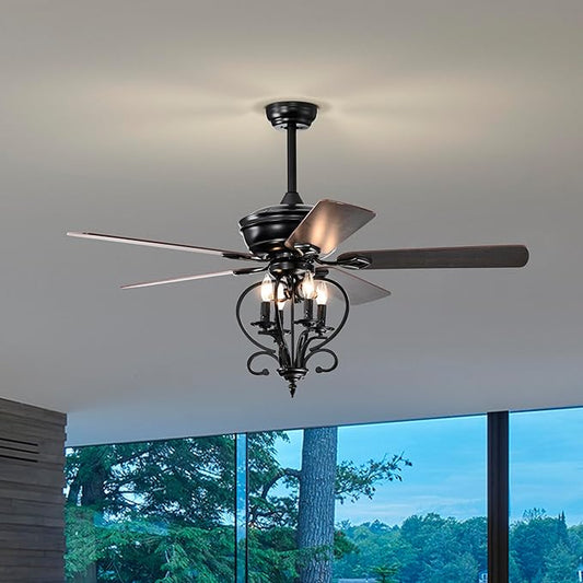 NicBex Ceiling Fan 52 Inch Ceiling Fan with Lights Industrial Ceiling Fans with 5 Blades and Remote Control Ceiling Fan with Small Lamp Shade for Bedroom, Living Room, Matte Black