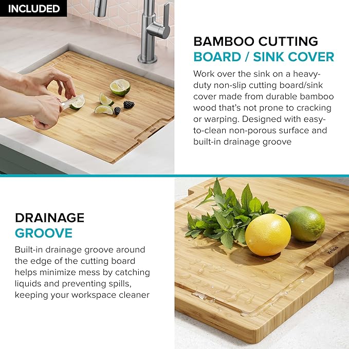 KRAUS Kore 21-Inch Undermount Workstation 16 Gauge Single Bowl Stainless Steel Kitchen Sink with Accessories, KWU111-21