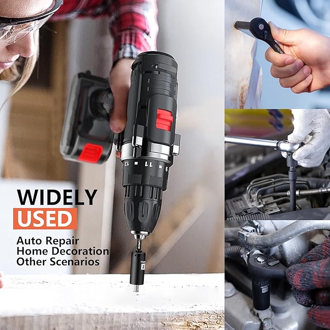 LLNDEI 1/4”Drive Impact Socket Set, 52 PCS Mechanic Tool Set with 72-Tooth Ratchet & Adapter, CR-V, Metric and SAE Sockets Storage Kit for Household Automotive Repair DIY Project