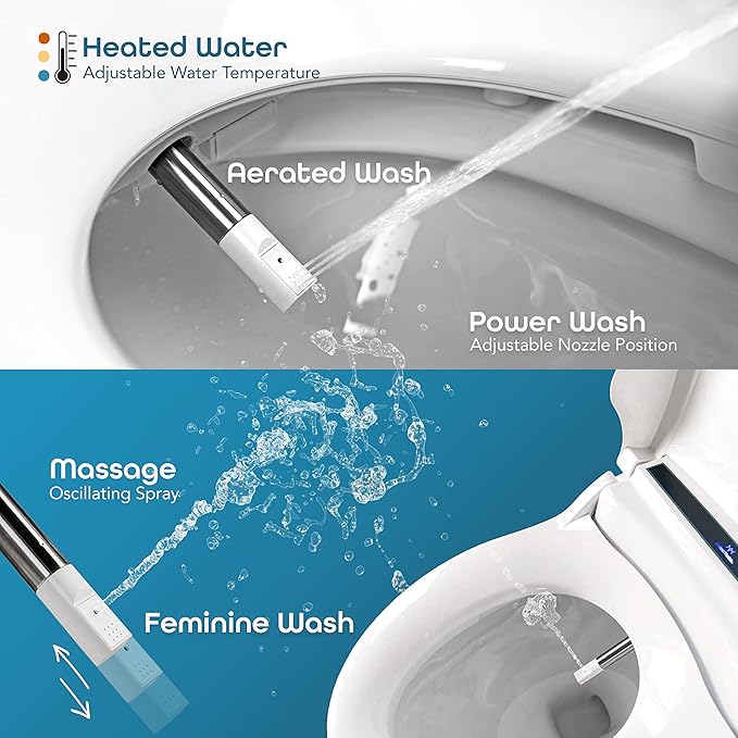 BidetMate 2000 Series Heated Bidet Attachment for Toilet with Unlimited Heated Water, Wireless Remote, Deodorizer, and Warm Air Dryer - Adjustable and Self-Cleaning - Fits Elongated Toilets