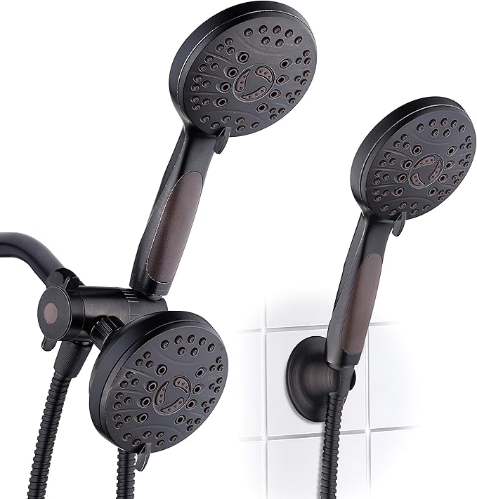 High Pressure 48-mode Luxury 3-way Combo – Dual Rain & Handheld Shower Head – 6 Foot Stainless Steel Hose – Anti Slip Grip – All Oil Rubbed Bronze Finish – Top US Brand – Extra Wall Bracket