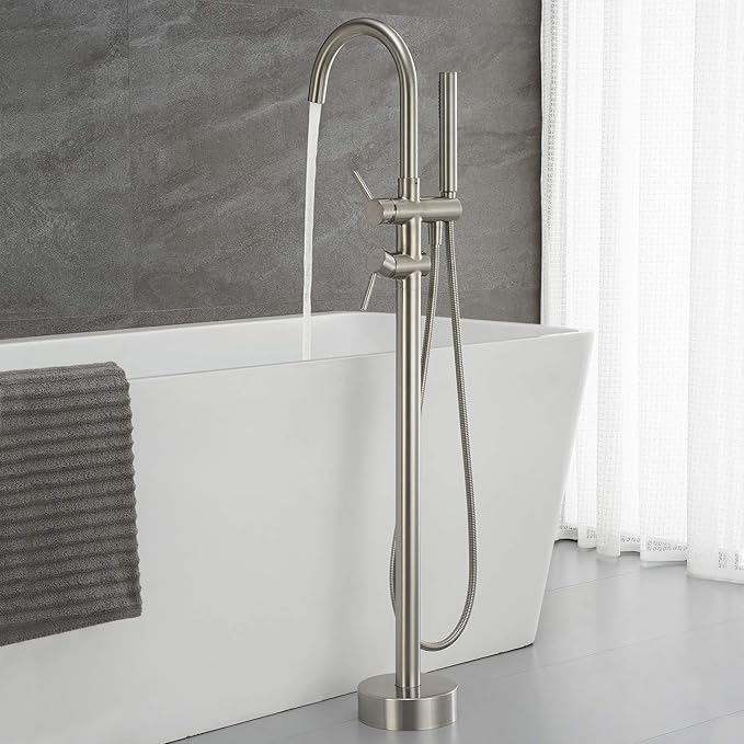 Freestanding Tub Filler Bathtub Faucet Brushed Nickel Floor Mounted Faucets with Handheld Shower