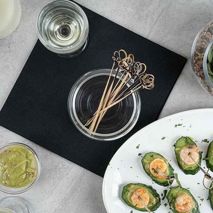Restaurantware 6 Inch Twisted Bamboo Skewers 1000 Sturdy Disposable Bamboo Food Picks - Sturdy Looped Knot Black Bamboo Appetizer Picks Sustainable For Serving Appetizers and Cocktail Garnishes