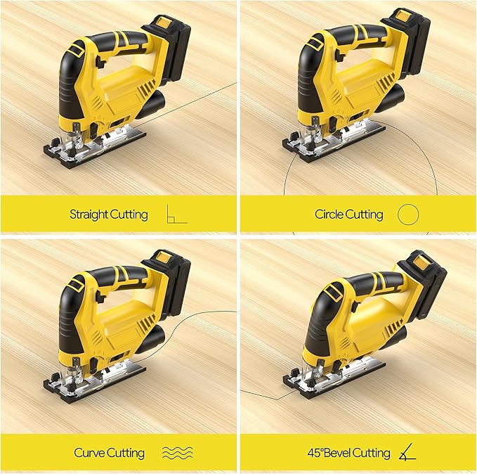 Cordless Jig Saw Compatible with Dewalt 20v Max Battery(No Battery) Brushless Jigsaw, Variable Speed, 45° Beveled Cuts, 3 Orbital Action, with Jigsaw Blades for Straight/Curve/Circle Cutting