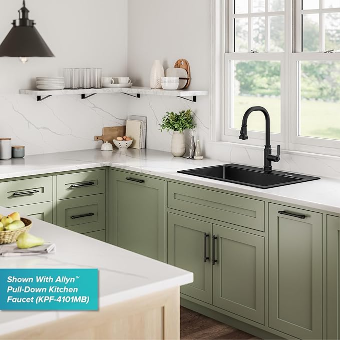 KRAUS Quarza 31-inch Drop-In/Undermount Single Bowl Granite Kitchen Sink in Black Onyx, KGD-412B