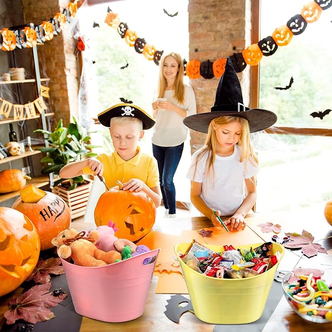 Patelai 6 Pcs Ice Buckets Bulk, Plastic Ice Buckets with Handles, Oval Storage Tub, Large Capacity Ice Drink Bucket for Party Bar Wine Beer Champagne Beverage Bottle Cooler (Fresh Color,18 Liter)