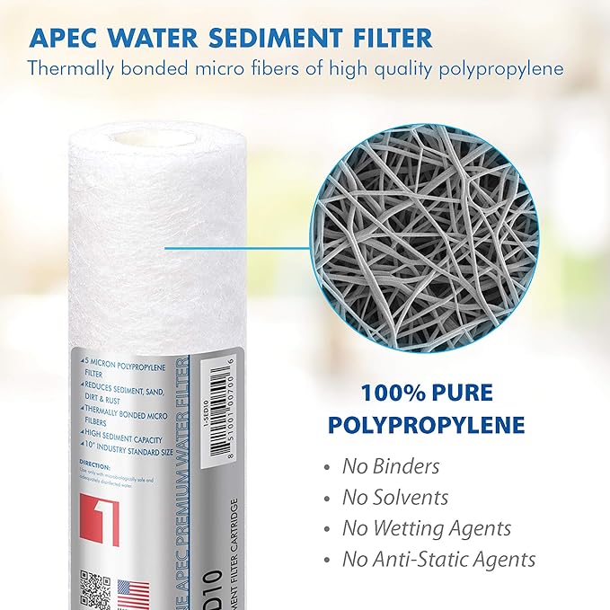 APEC Water Systems 1-SED10 US MADE 5 Micron 10” x 2.5” Sediment Water Filter For Reverse Osmosis System