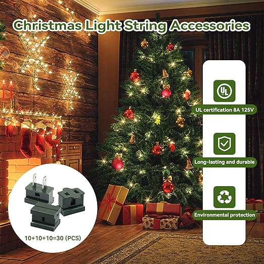 SPT-1 Male/Female Vampire Plug, Extension Cord Connector Combo Kit Green, Replacement Splice Zipper Plugs with SPT-1 Cable Adaptor Christmas Lighting String Extension Cord (10 pcs Plugs Each)