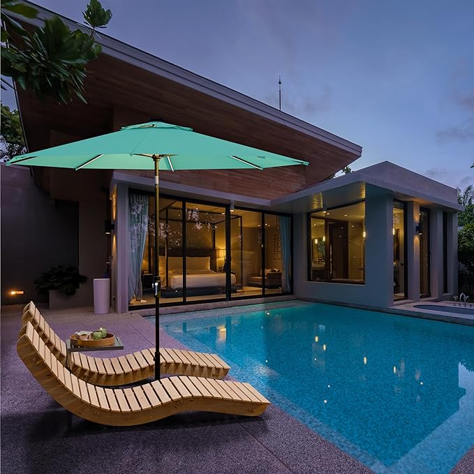 Midtown Umbrellas Led Swilt Sunbrella Umbrella, 8 Foot Patio Umbrella With Sunbrella Aruba Acrylic Fabric - Deck Patio Umbrella, Backyard Umbrella, Garden Umbrella & Pool Umbrella - Black Pole