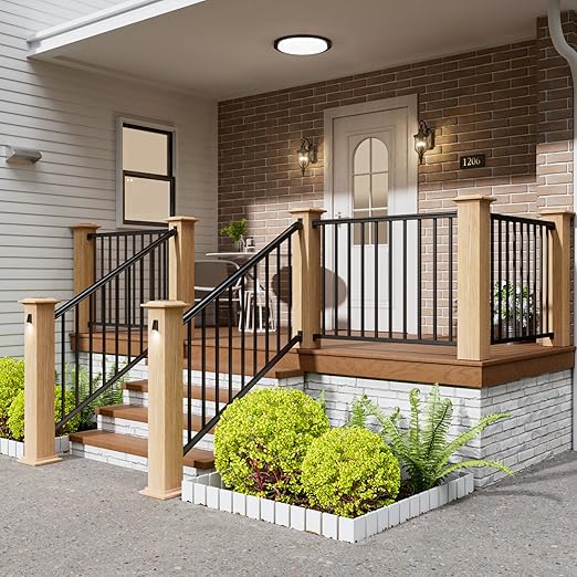 1 Pack 36 in. H x 4 ft. W Porch and Deck Railing Kit Without Post, Aluminum Stair Railing Kit, Black Textured Powder-Coat Finish Railing System for Concrete Steps or Wooden Stairs (1 Panel)