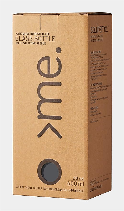 Y1 Borosilicate Glass Water Bottles, Clear Bottle, Reusable, BPA Free, Tumbler, Dishwasher Safe, Drink Container, Silicone Sleeve, EasyOff Lid, Hot and Cold Liquid, Anthra Charcoal Grey 20oz