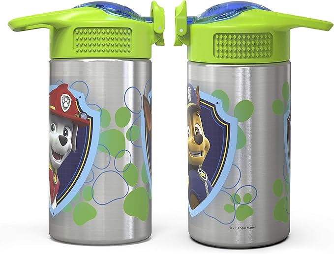 Zak Designs 15.5oz Stainless Steel Kids Water Bottle with Flip-up Straw Spout - BPA Free Durable Design, Paw Patrol Boy SS