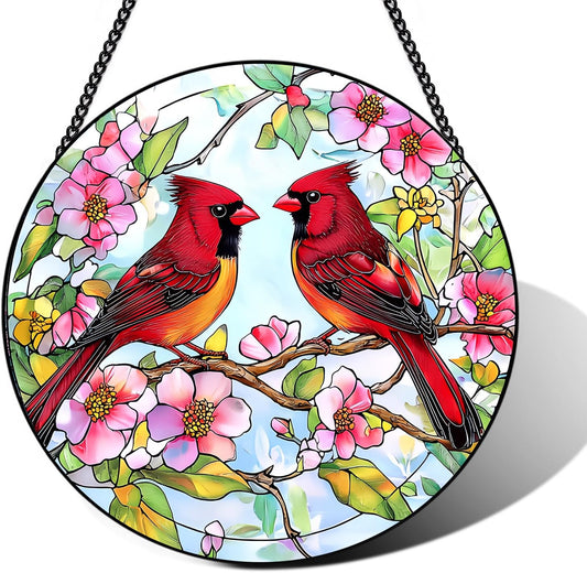 Stained Glass Window Hanging – Double-Sided Glass Sun Catcher with Chain – Memorial Window Art Panel for Home Décor, Spiritual Comfort, and All-Occasion Gifting