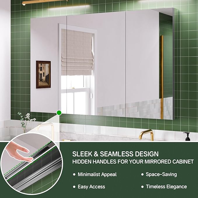 48''×30'' Bathroom Medicine Cabinet with Mirror, Storage Cabinet Vanity Mirror, Blum Hinges, Recessed/Surface Mount, Adjustable Glass Shelves