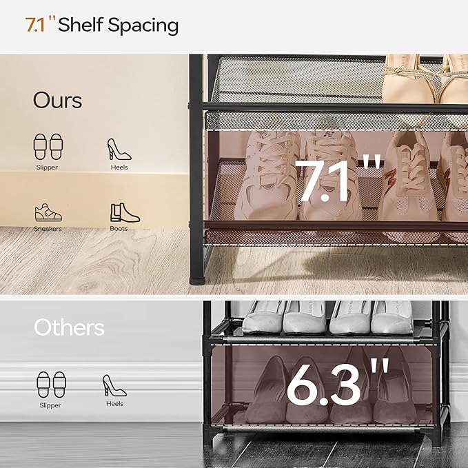 Shoe Rack, Long Shoe Organizer,Max Holds 50 Pairs,8 Tier Metal Shoe Storage Shelf,4-Tier Stackable Shoes Organizer for Garage, Entryway, Black