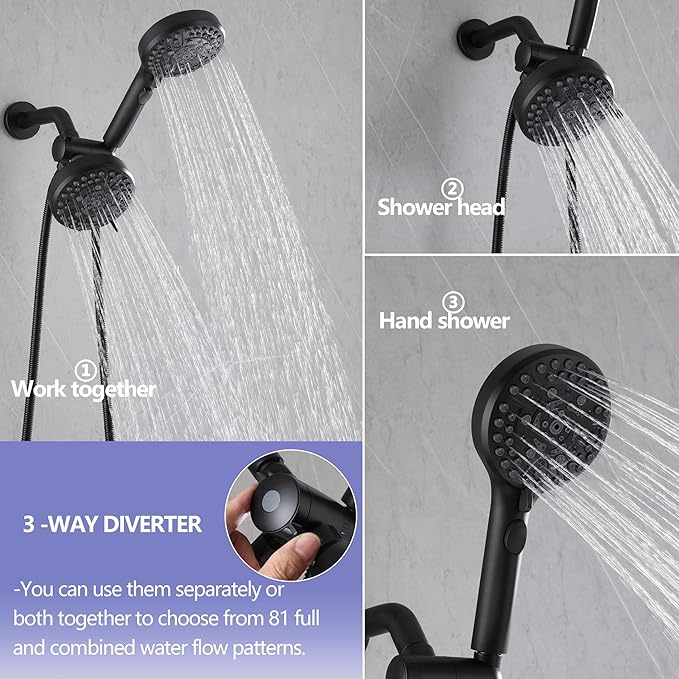 2 Handle Shower Faucet Set with Tub Spout Bathtub Shower Faucet, Tub and Shower Trim Kit Matte Black Wall Mounted