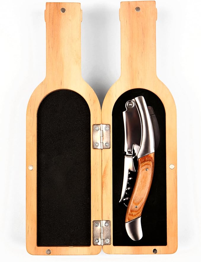 Semecca® Corkscrew Wine Opener, Waiter's Corkscrew, Double Stage, The perfect Wine Opener and Wine key, Wine Bottle Shaped Wooden Box, Gift for Wine Lovers (Naturalwood)