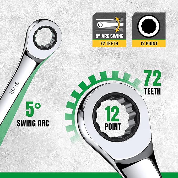 SK Ratcheting Wrench Set, Combination Wrench Set, 13-Piece, SAE 1/4" to 1", 72-Tooth, Premium CR-V Construction, with Rack Organizer
