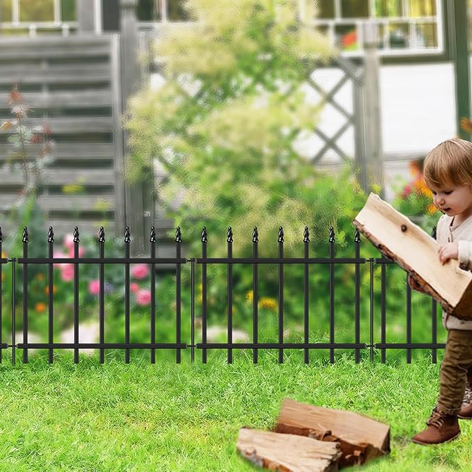 Decorative Metal Garden Fence 18 in H x 20 ft L, Small Border Fence Roman Column Deco, Garden Fencing for Yard Flower Bed Lawn Landscape Outdoor, 10 Panels + 11 Stakes Black