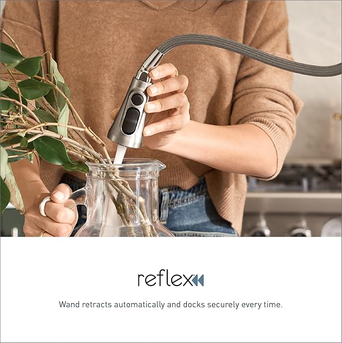 Moen Adler Spot Resist Stainless One-Handle High Arc Kitchen Sink Faucet with Power Clean Pull Down Sprayer, 87233SRS + Deck Mounted Kitchen Lotion or Soap Dispenser with Refillable Bottle, 3942SRS