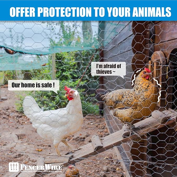 Fencer Wire 20 Gauge Chicken Wire Fence, Galvanized Poultry Hexagonal Netting Crafting, Chicken Coops & Rabbit Rodent Cage, 1-Inch Hex Grid (2 ft. x 50 ft.)