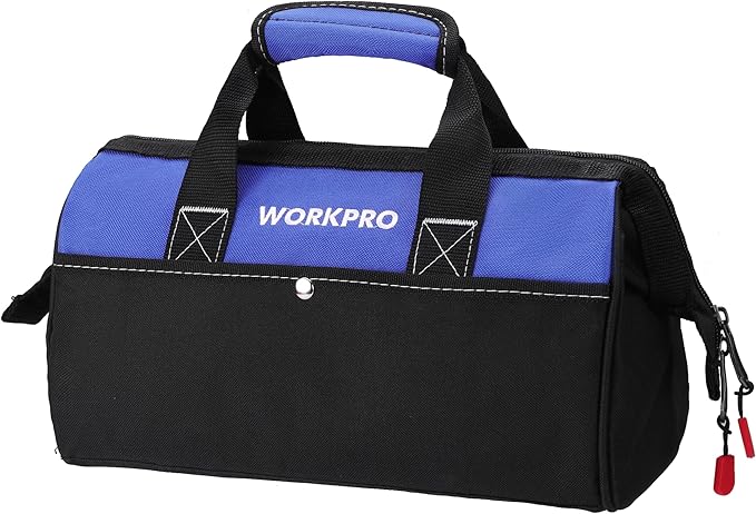 WORKPRO 13-inch Tool Bag, Wide Mouth Tool Tote Bag with Inside Pockets for Tool Storage