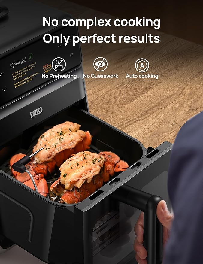 Dreo ChefMaker Combi Fryer, Cook like a pro with just the press of a button, Smart Air Fryer Cooker with Cook probe, Water Atomizer, 3 professional cooking modes, 6 QT