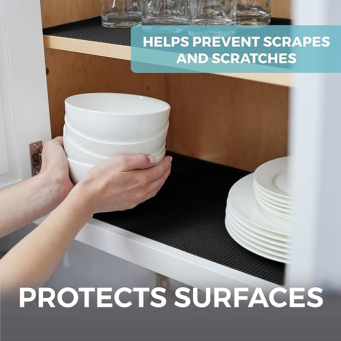 HOME GENIE Drawer Shelf and Cabinet Liner, Durable with Strong Grip, 17.5 Inch x 20 FT, Non Adhesive Liners Protect Kitchen Cabinets and Cupboard, Bathroom Drawers and Shelves, Desks, Pitch Black