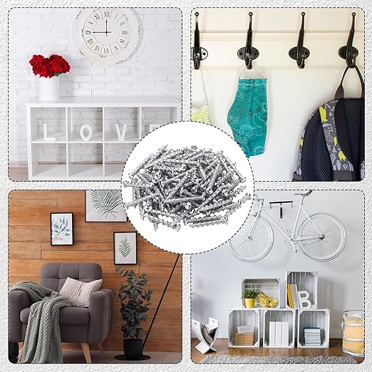 Blulu 100 Pcs Drywall Anchors 1/4 x 1-1/2 Inch Silver Pan Head Alloy Steel Light Wall Anchors Heavy Duty Self Drilling Screws for Drywall, Wood and Other Masonry Materials