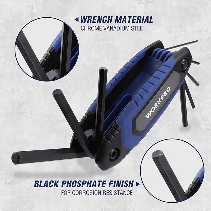 WORKPRO 25-Piece Folding Allen Wrench Set, SAE, Metric, Torx Hex Key Set Included, 3 Pack Portable Allen Key Set for Basic Home Repair and General Applications