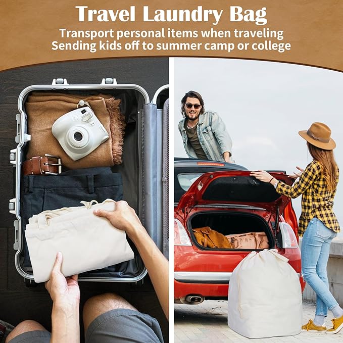 Canvas Laundry Bags with Handles & Rectangular Base, 90L Extra Large Heavy Duty Laundry Basket Hamper Liner Replacement, Washable Cotton Drawstring Dirty Clothes Bag