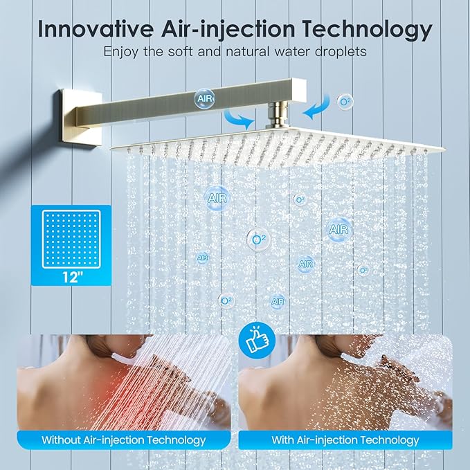 Shower System Shower Faucet Set with Push-Button Diverter and Wall Supply Elbow 12 Inch Shower Head Brushed Nickel