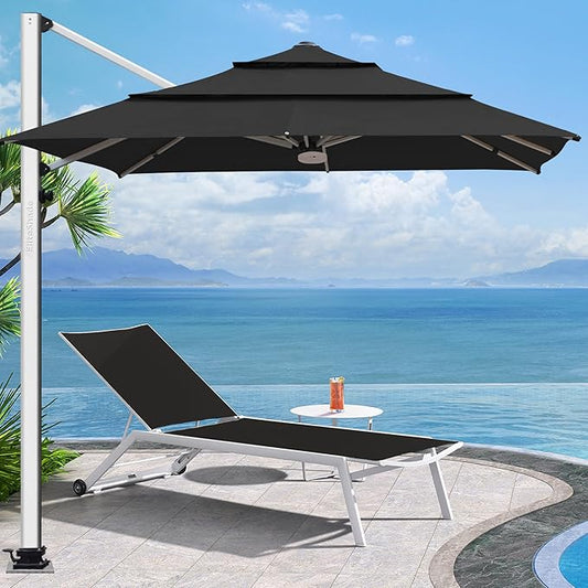 EliteShade USA APOLLO 3-Tier 10x10FT Full Aluminum Cantilever Patio Umbrella for Outdoor restaurant Garden Courtyard Deck Pool and Marketing with Light (No battery),Black