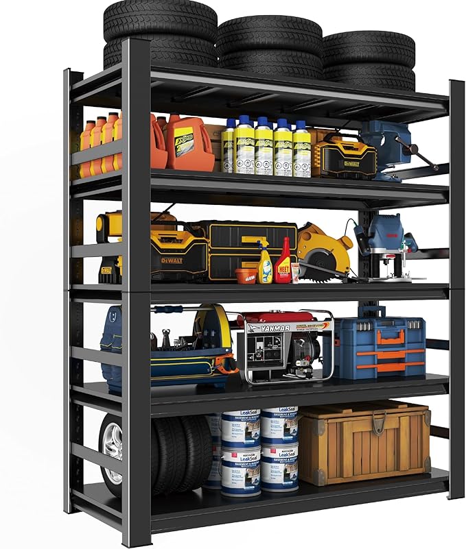 Heavy Duty 5-Tier Garage Shelf Steel Unit 3000lb Capacity | Garage & Basement Storage | Industrial Metal Shelving for Warehouse Workshop | Adjustable Rust-Resistant (72"H x 36"W x 16"D, Black)