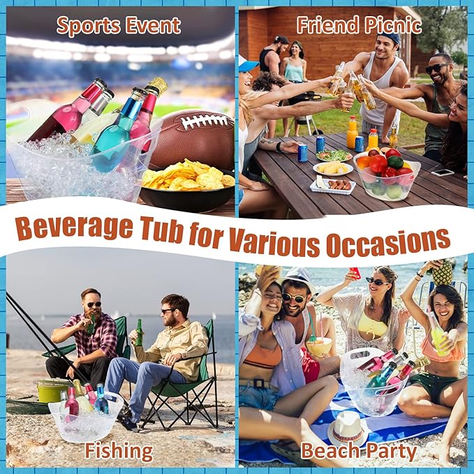 Norme 24 Pcs Oval Storage Tub with Handles, 4.5L Plastic Ice Bucket Wine Beer Champagne Bottle Drink Cooler Tub for Parties Beverage, Storage Basket (Clear)