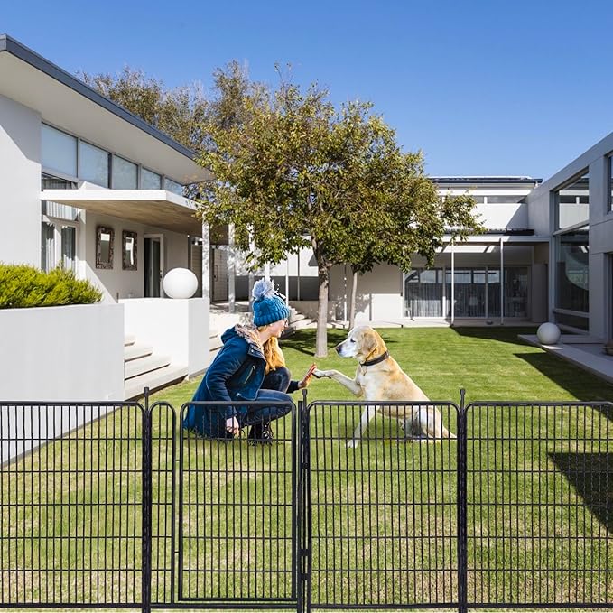 Tall Garden Fence Animal Barrier, 54 in(H) Dog Fences for The Yard, 10 Panels Total 22.1 Ft(L) Garden Edging Fence, 21 in Wide Low Threshold Gate, Temporary Fences for Dogs Outdoor