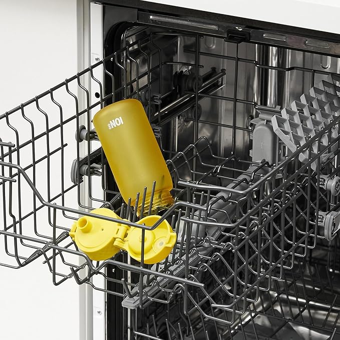 Ion8 Small Water Bottle, 350 ml/12 oz, Leak Proof, Easy to Open, Secure Lock, Dishwasher Safe, BPA Free, Carry Handle, Hygienic Flip Cover, Easy Clean, Odor Free, Carbon Neutral, Sunset Yellow