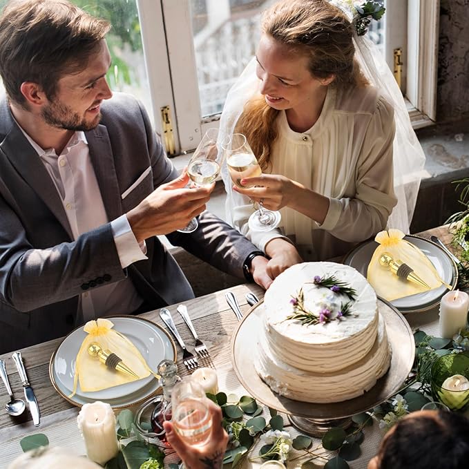 48 Pcs Gold Wine Stoppers Bulk Wine Saver Wedding Party Gifts Favors for Guests Stainless Steel Bottle Stopper Wine Corks Beverage Vacuum Silicone Stopper with Sheer Bags for Wedding Bar