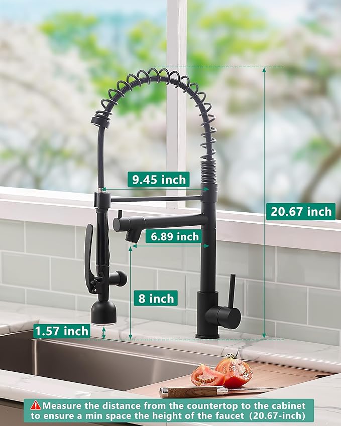 Fapully Black Kitchen Faucet with Pull Down Sprayer,Commercial LED Kitchen Faucet,Single Handle Single Hole Kitchen Sink Faucets