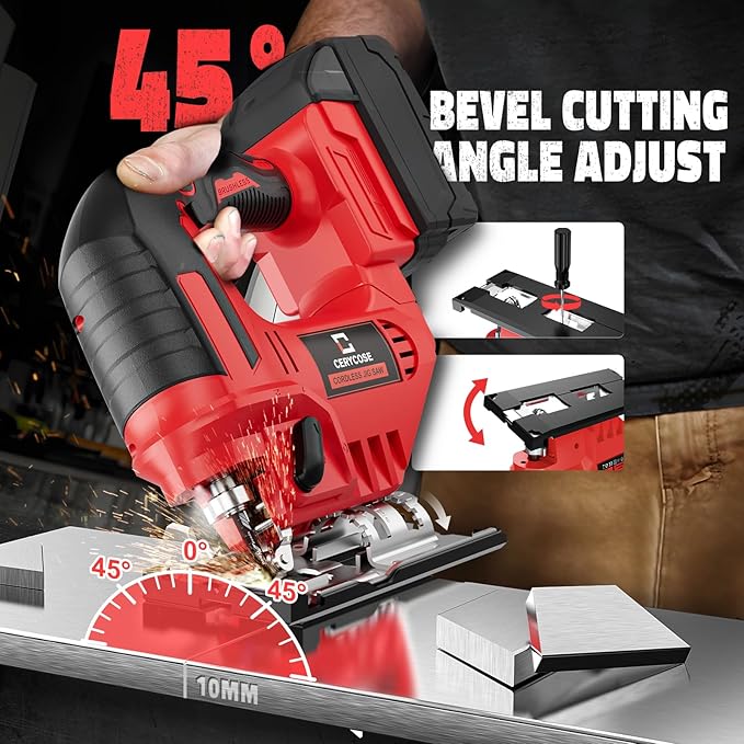 Jigsaw Compatible With Milwaukee 18V, Cordless jigsaw tool, Brushless Motor, 0°- 45° Bevel Cuts, LED Light with 3 Position Orbital Setting for Straight/Curve/Bevel/Circle Cutting (NO Battery)